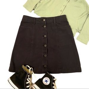 H&M Divided High Waist Jean Mini Skirt A line Button Front Black Size 2